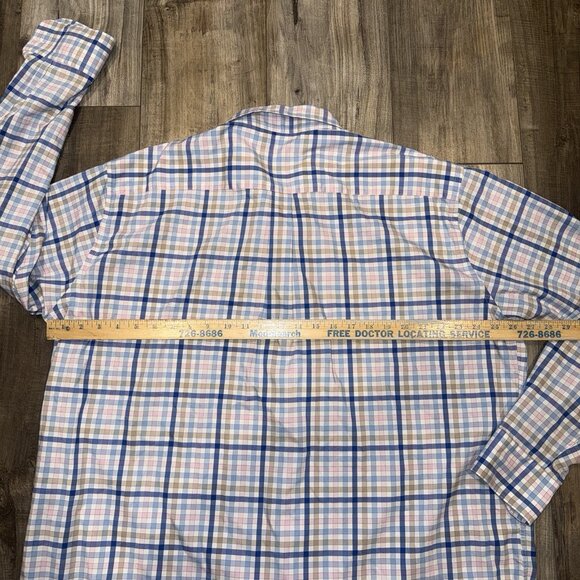 Peter Millar Shirt Mens 2XL Blue Pink Plaid Button Down Long Sleeve Performance - Picture 3 of 5